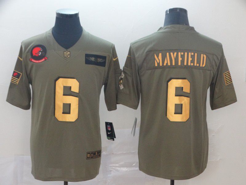 Men Cleveland Browns 6 Mayfield green Gold Nike Olive Salute To Service Limited NFL Jersey